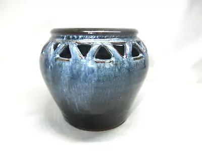 Buy Elisabeth Andrea Bailey Vase Pierced Rim  British Studio Pottery Blue • 9.99£