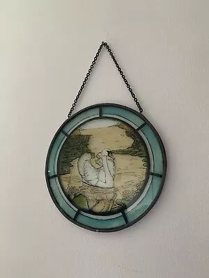 Buy Vintage Round Stained Glass Swan With Hanging Chain • 20£