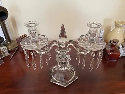 Buy Heisey Old Williamsburg Glass Candelabra Candle Holder W Crystal Prisms • 121.14£