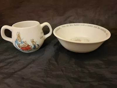 Buy Vintage PETER RABBIT NURSERY 2 Piece Dish Set WEDGWOOD BEATRIX Cup + Bowl EUC • 19.61£
