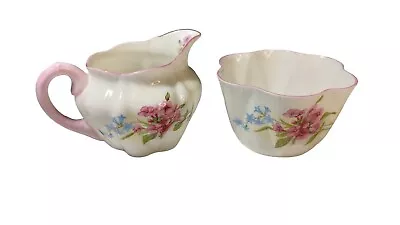 Buy Vintage Shelley Fine Bone China Cream And Open Sugar Pink Floral Tea Set England • 34.47£