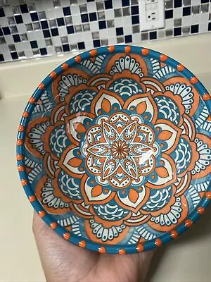 Buy Del Rio Salado Ceramic Pottery Handmade In Spain Snack Dish Bowl Aqua Orange • 8.39£