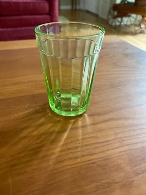 Buy Vintage Ribbed Design Vaseline Green Glass Small Size Tumbler • 13.97£