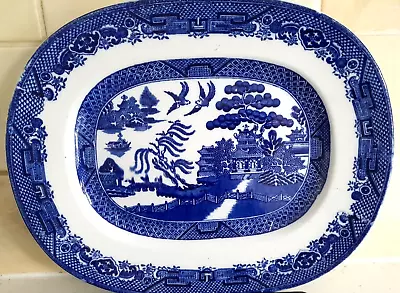 Buy Vintage Ironstone China Blue Willow Pattern Serving Meat Platter / Dish / Plate • 12£