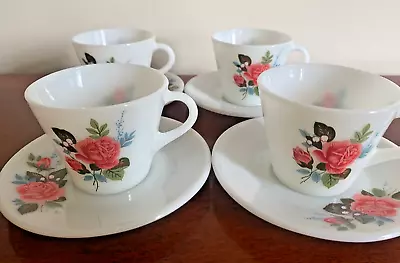 Buy Vintage Retro Pyrex - Cottage Rose -  Flat Base Tea Cup And Saucer X 4 • 9.95£