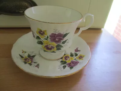 Buy Vintage Royal Windsor Fine Bone China Purple Yellow Flower Teacup And Saucer • 1£