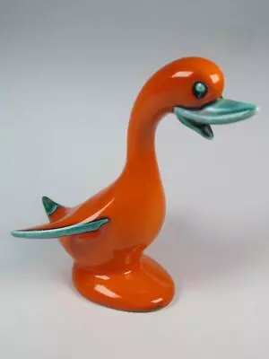 Buy TRENTHAM ART WARE Duck Figurine Vivid Orange High Gloss Devon Pottery 1960s • 29£