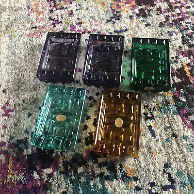 Buy Set Of 5 Vintage 1970’s Bohemia Coloured Glass Ashtrays - Geometric Design • 69.99£