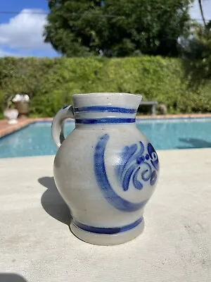 Buy Vintage Gray And Cobalt Blue Stoneware Salt Glazed Pottery 5.5” Pitcher & Handle • 29.88£