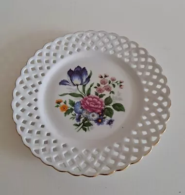 Buy Romanian Porfin Cluj-Napoca Floral Plate Lattice Edge Vintage 19cm Porcelain • 14.50£