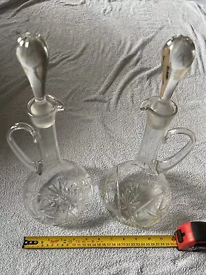 Buy 2 Vintage Glass Decanter With Stoppers Cut Glass Pattern Water Fruit Juice Wine • 2.99£