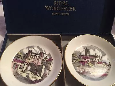 Buy Vintage Pair Of Royal Worcester Bone China Pin Dishes With Original Box Castle • 7.99£