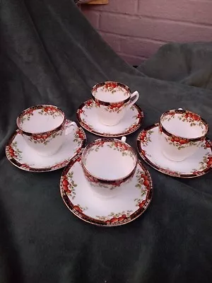 Buy Vintage Sutherland Bone China 4 Cups And Saucers Satsuma And Trellis Pattern  • 35£