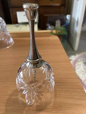 Buy Beautiful Cut Glass Crystal Glass Bell  - 14cm Height Silver Plate  Handle • 10£
