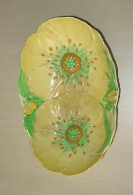 Buy VINTAGE CARLTON WARE Art Deco Oval Yellow Green  Double Flower 23cm Dish • 6£