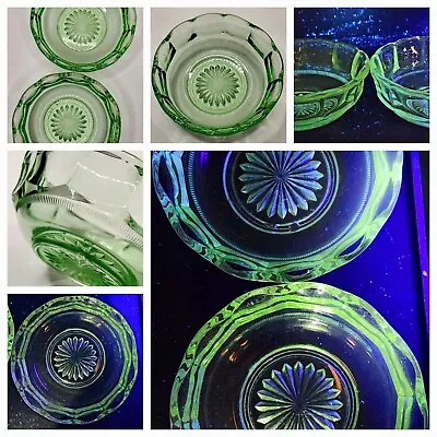 Buy Antique Depression Glass 2 Dessert Bowls Manganese/Uranium Glow • 33.59£