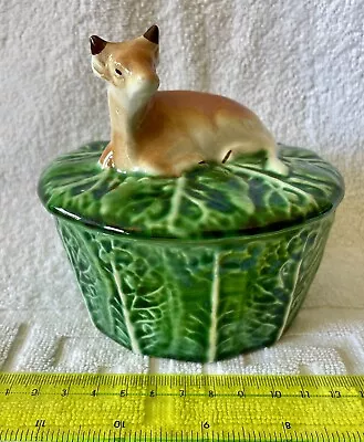 Buy Secla Portugal Cabbage Leaf Majolica Cow Lidded Deep Butter Dish 1960’s • 4.99£