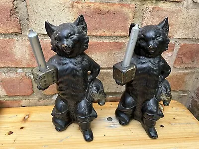 Buy Pottery Cats Antique 1900s Puss In Boots German Candle Holders Beautiful • 50£