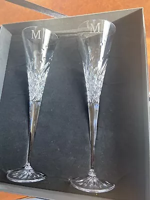 Buy Waterford Crystal Toasting Flutes Wishes Happy Celebrations Orig Box Monogram M • 69.89£