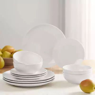 Buy Exotic White Stoneware Dinnerware Set 12-Pieces Microwave Dishwasher Safe • 19.56£