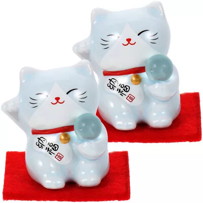 Buy  2 Pcs Lucky Cat Ornament Novelty Decoration Micro-landscape Statue • 8.19£