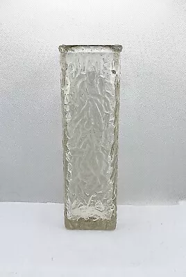 Buy George Davidsons 1960s Brama Luna Art Glass Square Vase Clear Aqua Bark Design • 9.99£