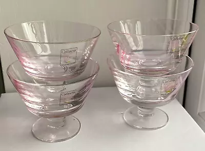 Buy 4 NEW Vintage Caithness Panache Pink Dawn Crystal Pedestal Bowls SIGNED LABELLED • 30£