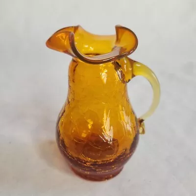 Buy VTG Amber Crackle Art Glass Mini Pitcher Creamer Vase 4  Ruffle Edge MCM • 13.97£