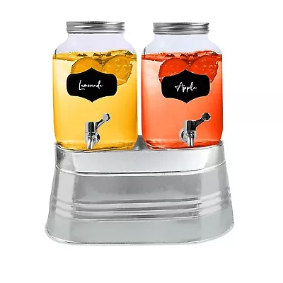 Buy 2 X 4 Litre Glass Beverage Drinks Dispenser Jug Jar Lid Juice Cocktail BBQ Party • 19.85£