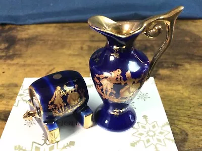 Buy Limoges France Cobalt Blue And Gold Porcelain Miniatures Barrel & Pitcher • 31.69£