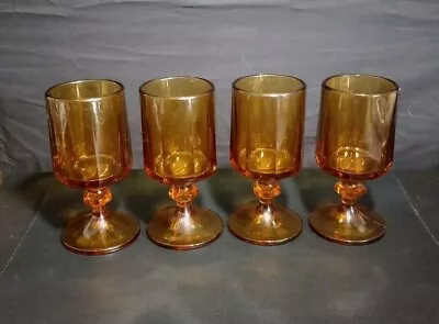 Buy Vintage Colony Indiana Glass Nouveau Set Of 4 MCM Footed Amber Goblets  • 37.28£