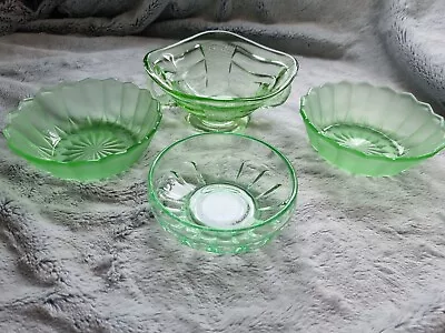 Buy Vintage Art Deco Green Glass Dish Bundle X4 Trinket Pot, Sweet Dishes • 12.50£