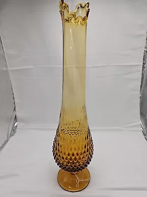Buy Vintage MCM Fenton Stretched Hobnail Amber Swung Glass Large Pedestal Vase 19 In • 116.49£
