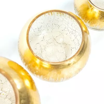 Buy 4 Pcs GOLD 4  Tall Round CANDLE HOLDER VASES Crackle Glass Wedding Centerpieces • 37.86£