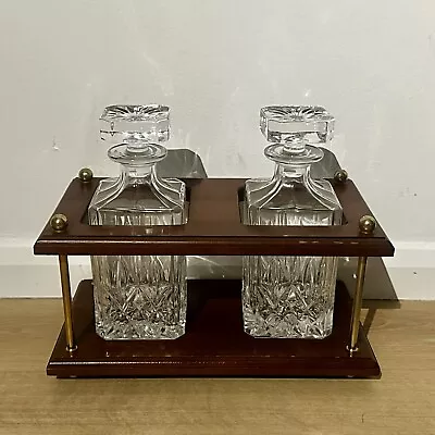 Buy Vintage Solid Wooden Tantalus W./ 2 Clear Cut Glass Decanters - Antique • 69.99£