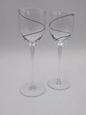 Buy 2 Kosta Boda Line Black Crystal Wine / Cordial Glasses 10 Inch • 11.18£