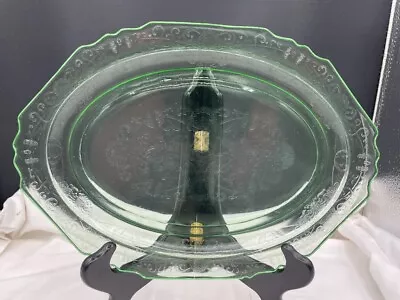 Buy Oval Green Depression Glass Small Platter Vaseline Glass Flower Pattern Glows • 11.18£