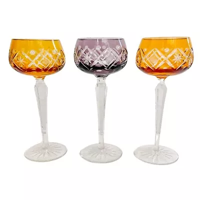 Buy Vintage Colored Crystal Wine Hock Stem Glasses, Set Of 3 • 111.83£