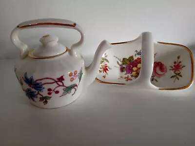 Buy Hammersley Miniature / Small China Floral KETTLE / TEAPOT & FLOWER TRUG / BOWL  • 14.50£