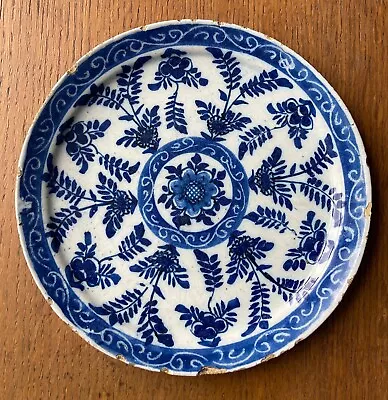 Buy Antique Blue And White Delftware Plate - 18th /19th Century • 42£