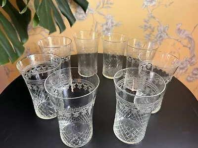 Buy Set Of 8 Antique Pall Mall Lady Hamilton Crystal Water Glasses Etched Cut C1902 • 120£