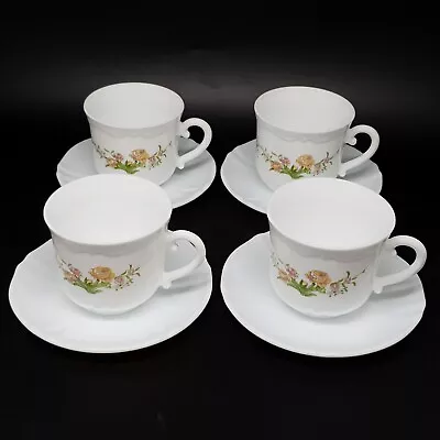 Buy Vintage Arcopal Cup And Saucer Set Spain Floral White Milk Glass Tea Set 8 Piece • 19.95£