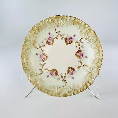 Buy Antique AK CD Limoges France Embossed Porcelain Plate Pink And Purple Gold Trim • 32.68£