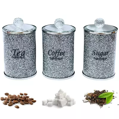 Buy Crystal Filled Diamond Crushed Tea Coffee Sugar Canisters Jars Storage Trimmings • 29.94£