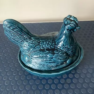 Buy German Hen Egg Crock  Holder Vibrant Turquoise Blue Pottery Basket Vintage Old • 28£