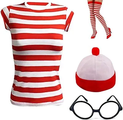 Buy Womens Where's Wally Red & White Kit Strips Fun Stag Do Fancy Dress S-XXL • 11.99£
