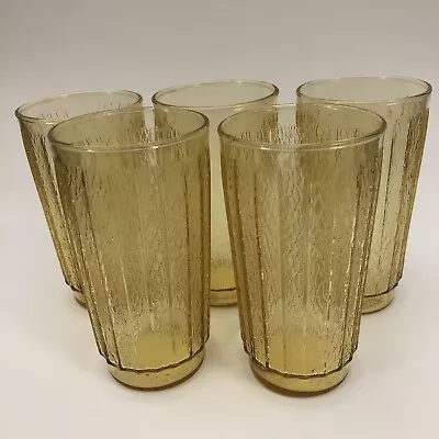 Buy Vintage Amber Glass Tall Tumblers Ribbed With Textured Pattern X 5 • 12.09£