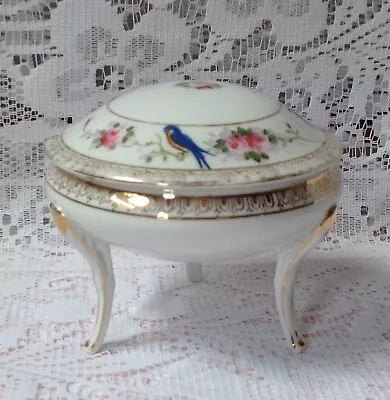 Buy Noritake Blue Bird Three Legged Porcelain Trinket Pot, Komaru Blue Mark C.1908 • 25£