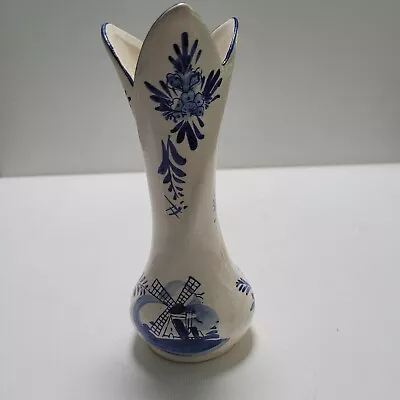 Buy Vintage Delft Blue Windmill Vase Hand Painted Holland 6” • 21.39£