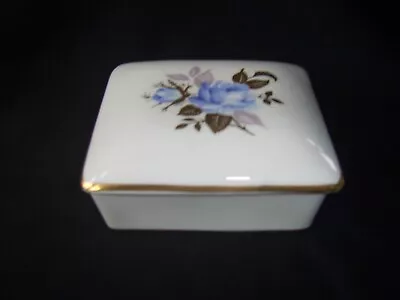 Buy Aynsley China Lidded Trinket Box- Blue Rose & Gold Leaf Pattern. • 3£